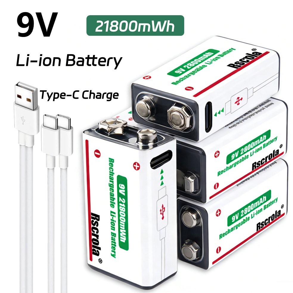 Smoke Detector Interconnected - 充電式9Vバッテリー、21800mWh大容量9ボルトリチウムイオン電池、Type-Cケーブルで充電、煙探知機、火災警報器用