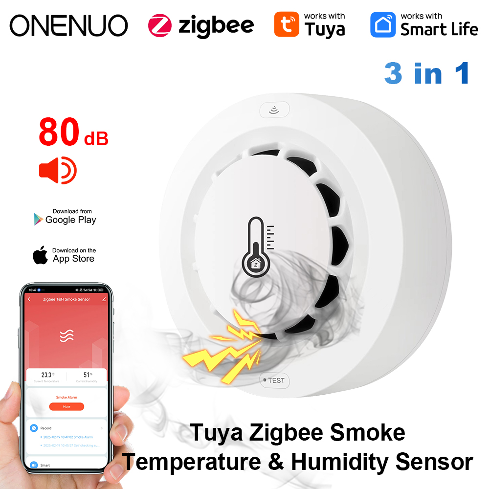Smoke Detector Interconnected - Tuya Zigbee BT 2 接続煙探知器温度湿度測定装置 80dB