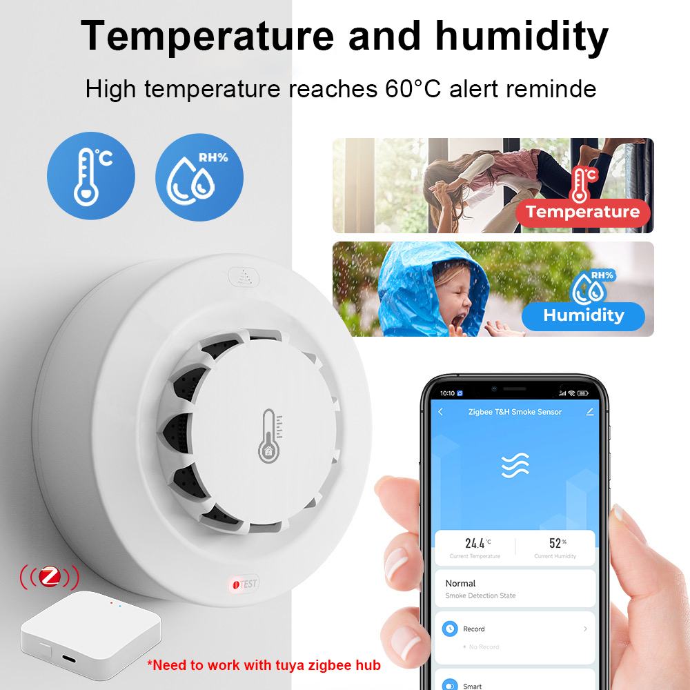 Tuya Zigbee BT 2 接続煙探知器温度湿度測定装 - Smoke Detector Interconnected のレビューと価格